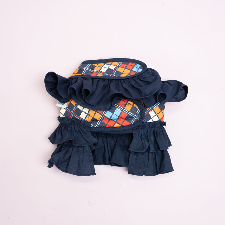 Ruffle Harness - Blue Tartan