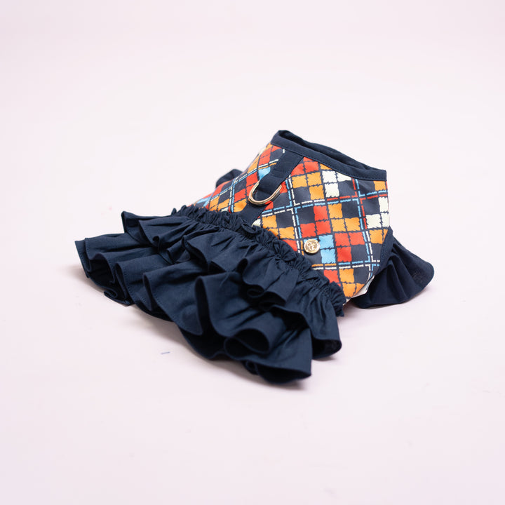 Ruffle Harness - Blue Tartan