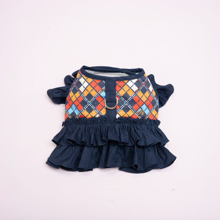 Ruffle Harness - Blue Tartan