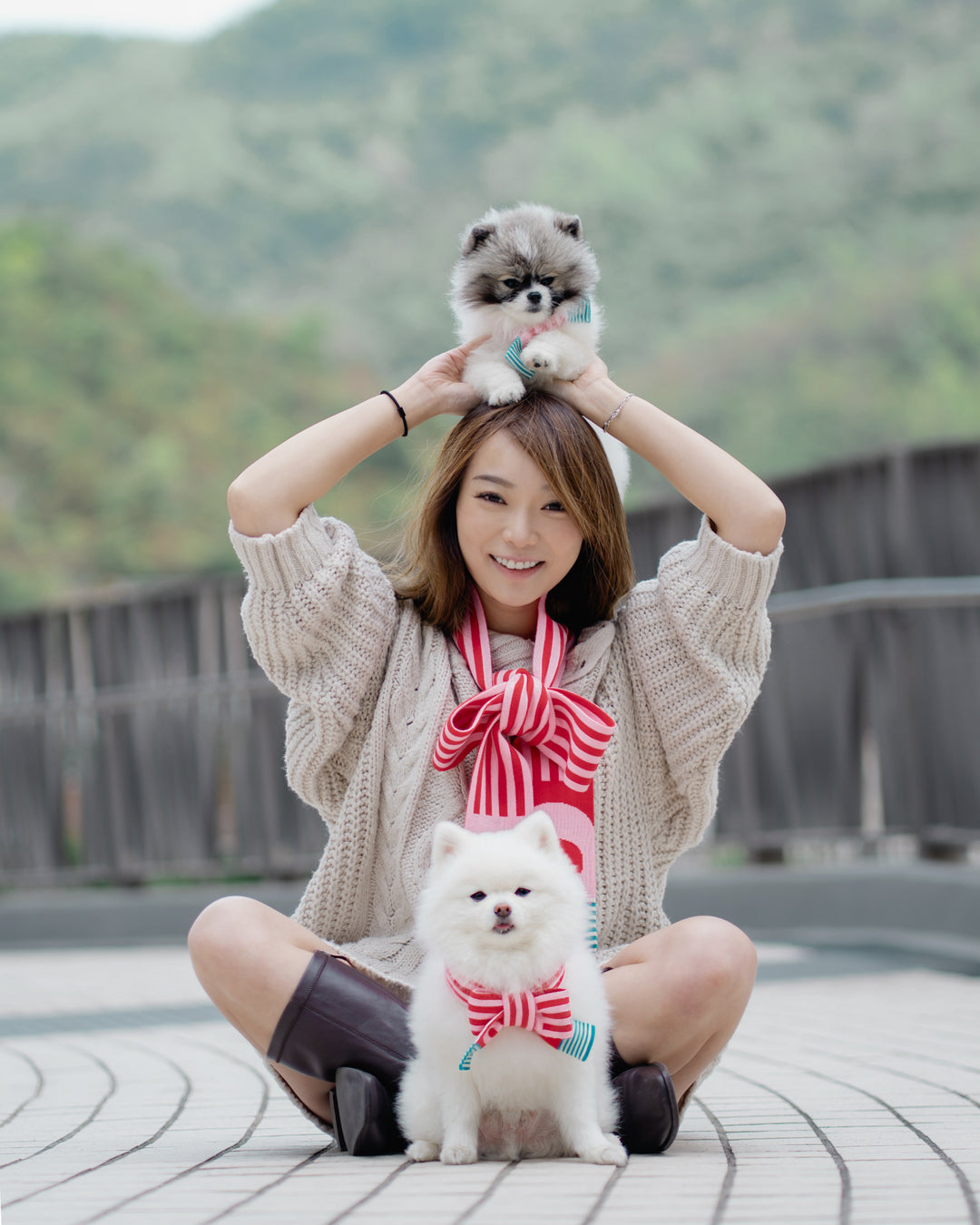 PINK & RED STRIPE PET & HOOMAN MATCHING SCARF