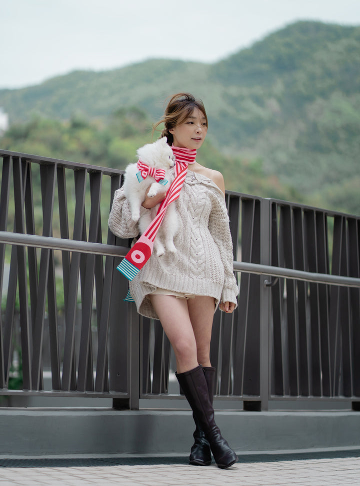 PINK & RED STRIPE PET & HOOMAN MATCHING SCARF