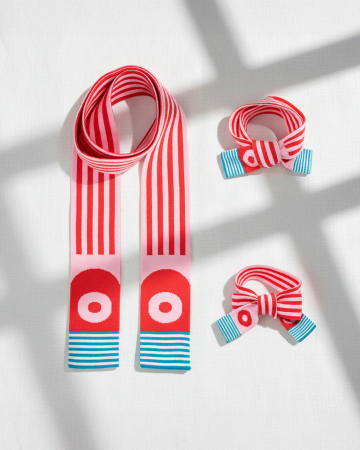 PINK & RED STRIPE PET AND HOOMAN MATCHING SCARF