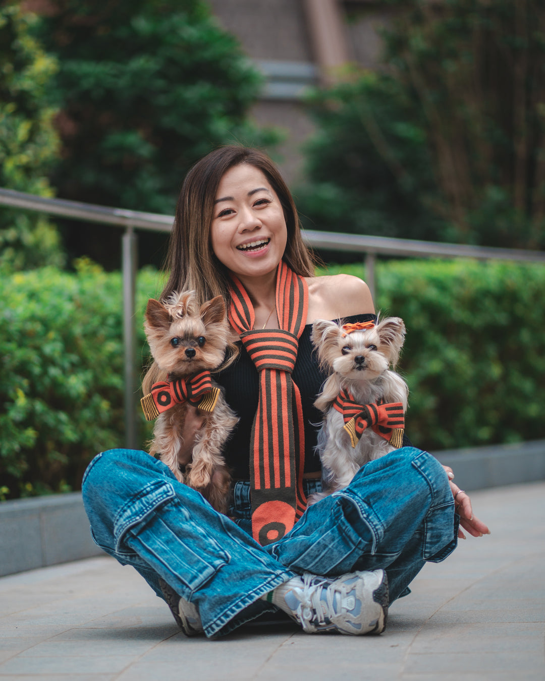 GREEN & ORANGE STRIPE PET AND HOOMAN MATCHING SCARF
