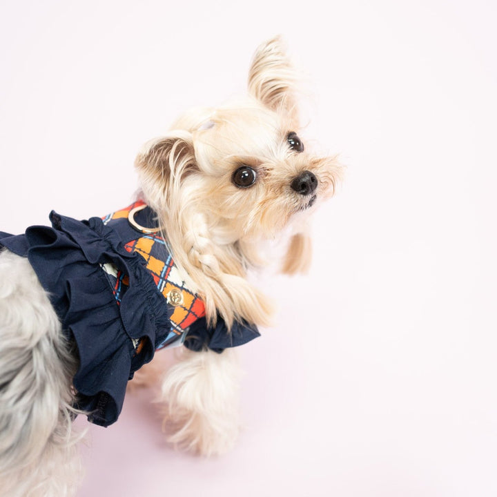 Ruffle Harness - Blue Tartan