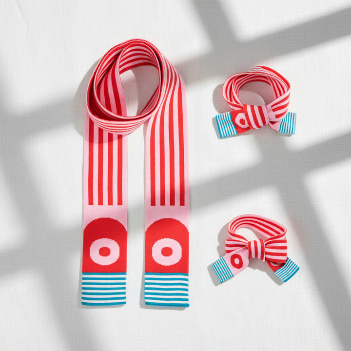 PINK & RED STRIPE PET & HOOMAN MATCHING SCARF